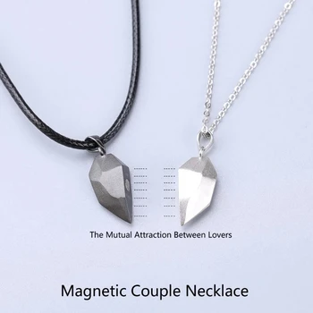 2 buc Magnetic Cuplu Colier Lovers Pandantiv Inima Distanța Fațete Farmecul Colier Femei Cadou de Ziua Îndrăgostiților 2021