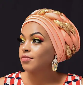 African Cap Împachetări de sex Feminin Stralucind Paiete Turban Palaria pentru Femei Musulmane Pac Auto Coordonatele Aso Oke Headtie Petrecere de Moda Pălării