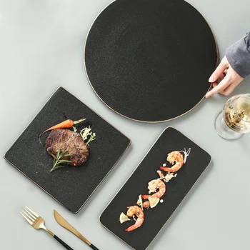 Clasic Negru Vest Friptură Placa De Cuțit Și Furculiță Set Ceramicii Japoneze Sushi Bucătărie Placă Cină Acasă ResturantLA918