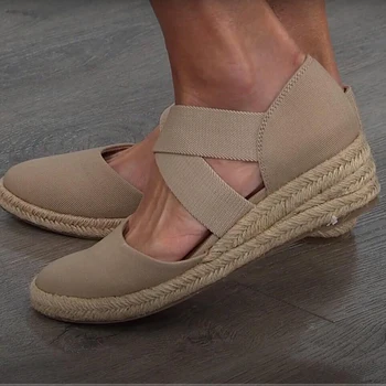Vara Femei Sandale De Culoare Solidă Espadrile Cruce Curea Casual Doamnelor Wedge Sandal De Moda In Aer Liber Pe Plaja Pantofi Mujer Sandalias