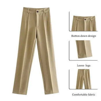 Femei Elegante, Pantaloni Drepte Uzura De Birou Vintage Talie Mare Cu Fermoar Doamnelor 2021