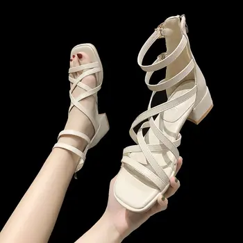 Sandale Femei de Vara Noua Moda pentru Femei Sandale 2021, Toate-meci Confortabil Culoare Solidă Pantofi Casual Pantofi cu Toc Pătrat