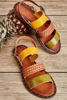 Galben/faianta/tan piele naturala produs femei sandale de vară la modă design culori vii