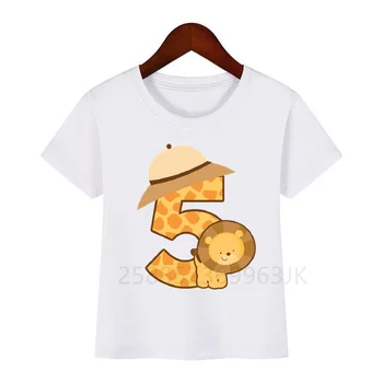 Copii pentru Copii Desene animate Leu Ziua de Nume Număr de Imprimare Tricou Copii Animale de Ziua T-shirt Băiat și Fată Cadou Amuzant Tricou Cadou