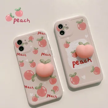 3D Drăguț coreeană Dulce aerisire Piersic Telefon Caz Pentru iPhone 11 12 Pro Max XR Xs Max 7 8 Plus X 7Plus Caz moale TPU Capac Transparent
