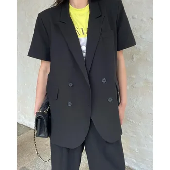 Vara Coreean Dublu Breasked Cardigan Blazer Coat De Înaltă Talie Pantaloni Pantaloni Lungi Costum Din Două Piese Set Tinutele Femeilor De Afaceri