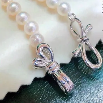 Bowknot Design Colier Incuietoare Constatările de Argint Sterlină Femei Manual DIY Bijuterii Perla Componente
