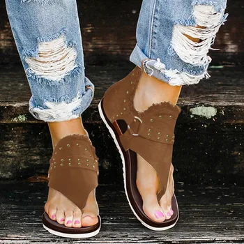 Vara Femeile Plat Jean Nail Deco Sandale Casual Cataramă de închidere Zip-Up Pantofi de Piele Anti-alunecare de Vânzare Fierbinte Pene Pantofi de Vara 2021 R5
