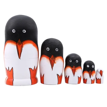 5 Straturi de Păpuși Cuiburi Matryoshka Jucărie din Lemn Pinguinul de Mână-pictat Papusa ruseasca, Decor Acasă Copii Cadou