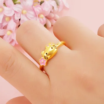 Japonia și Coreea de Sud Kitty Deschise de Desene animate Drăguț Prin Inel placat cu Aur Epoxidice Bijuterii Cadouri de Ziua Îndrăgostiților, pe 14 februarie