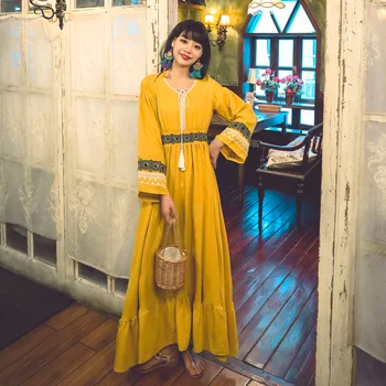 Dubai Turcia Arabă Rochii Maxi Pentru Femei Primavara Toamna Elegant Etnice Broderie Colorate Moda Musulmană Haine 2021 Plus Dimensiune