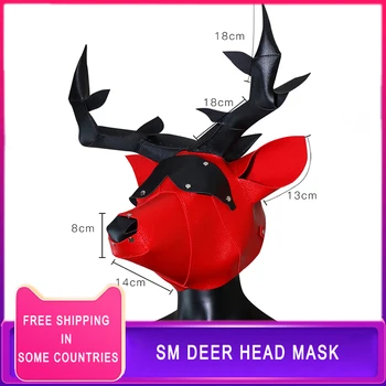Black Red Deer Pălării Dominare Sexuala Sclavie Capota Masca Robie Cap Cablajului Fetish Reținere Sexy Cosplay Sm Joc Jucarii Sexuale Pentru Cupluri