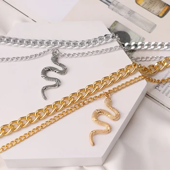 FNIO Retro Multistrat Șarpe Lanț Pandantiv Colier Pentru Femei la Modă de Aur de Argint de Culoare Mare Lanț Gros Coliere Bijuterii 2021