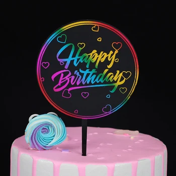 Noi Colorate Imprimate Happy Birthday Cake Topper Noi Sclipici Auriu Ziua Cupcake Toppers pentru Petrecerea de Ziua Decoratiuni Tort