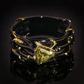 NPKDS Exagerat de Personalitate Inele pentru Femei Design Unic Aur Negru de Tungsten Triunghi Verde Zircon Cristal Inele de Nunta
