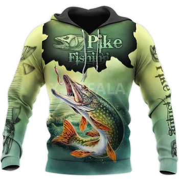 2021 Rece Pike de Pescuit Art Pește 3D de Imprimare, Plus Hanorac Barbat Femei Harajuku Uza Fermoar Pulover Tricoul Casual Unisex Jac