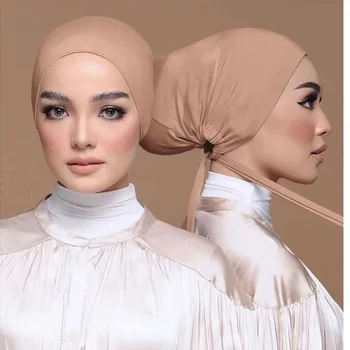 Tricou din bumbac hijab underscarf capace elastice cravată înapoi de bumbac moale folie cap turban capota islamic HIAJBS
