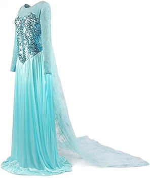 Takerlama Femeie Adultă Albastru Printesa Rochie de Paiete Robă Lungă Petrecere Costum Regina Zăpadă Pentru Tinuta