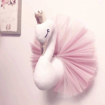 Coroana de aur swan agățat de perete decor flamingo balet tul papusa swan jucărie de pluș cap de animal decor de perete camera copilului cadou
