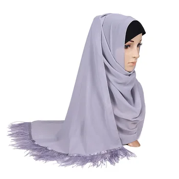 La Modă Premium Sifon Musulman Fular Cu Pene De Hijab Șal Lung Pentru Femei De Moda Simplu Cap De Folie Islamic Modest, Articole Pentru Acoperirea Capului Turban