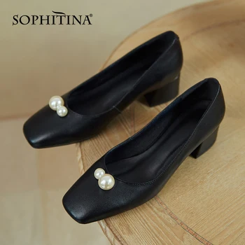 SOPHITINA Femei Pantofi Concis Perla Superficial Premium din Piele Pantofi TPR Deget de la picior Pătrat Plus Dimensiune 33-43 de Agrement, Birou Doamnă Pompe DO188