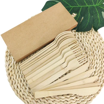De unică folosință Bambus Set de Tacâmuri cu Eco cutie