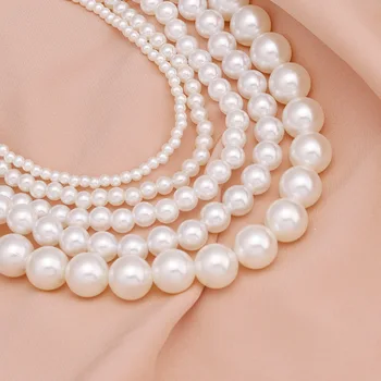 Elegant Alb Imitație Perla Cravată Colier Rotund Mare Perla de Nunta Colier pentru Femei Farmec Moda Bijuterii