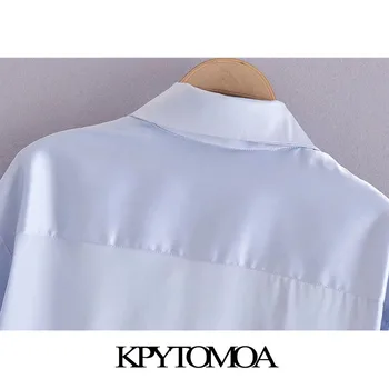 KPYTOMOA Femei 2021 Moda Vrac Soft Touch Laterală Fantă Bluze Vintage cu Maneci Lungi Buton-up Feminin Tricouri Blusas Topuri Chic