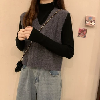 SURMIITRO 2021 Primavara Toamna Cașmir Pulover Tricotate Vesta Femei fără Mâneci Vesta de sex Feminin coreeană Stil Scurt Topuri Chic