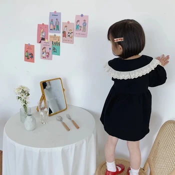 Fete Rochie de Printesa 2021 Primavara Toamna stil coreean grupa de Fete pentru Copii cu Maneca Lunga din Bumbac de Moda Patchwork Rochie de Dantela