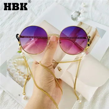 HBK 2021 Noua Moda de Lux Rotund Retro ochelari de Soare Pentru Femei Vintage Aliaj Lanț Cadru Ochelari de Soare Femei Elegante Nuante Oculo
