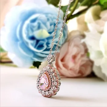 Luomansi 1CT Picătură de Apă Pink Diamond Pandantiv Colier -S925 Argint Spumante Nunta Petrecere de Ziua de Bijuterii Cadou