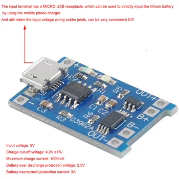 10PCS de Încărcare a Bateriei Modul Micro USB TP4056 5V 1A Baterie cu Litiu Suprapreț Peste-de Descărcare de gestiune de Protecție Bord