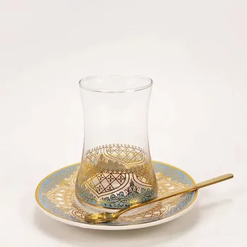 Turcă Ceai de Flori de Sticlă de Cafea Ceasca si Farfurie Set