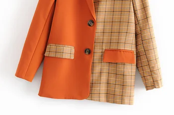 Femei carouri mozaic portocaliu sacou blazer oficial buzunar 2020 moda doamnelor de sacou designer de uzura de muncă uza mozaic