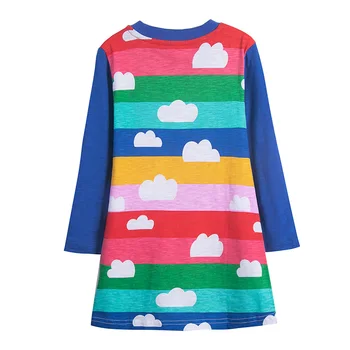 Sărituri de Metri 2021 New Sosire Stripe pentru Copii din Bumbac Rochii de Printesa cu Maneci Lungi Cloud Print Buzunare Toamna Iarna Copii