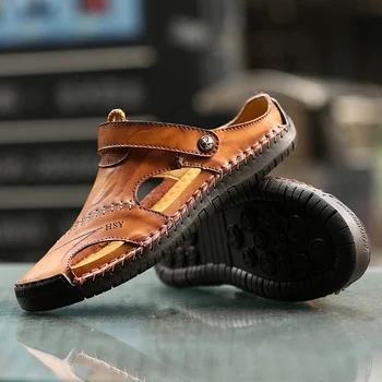 WEH mens sandale din piele de vară 2021 Papuci de Plajă Masculin Non-Alunecare Moale Confortabil în aer liber pantofi sandale de mari dimensiuni 47 48