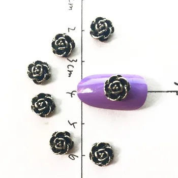 20buc 3d Decoratiuni de Arta Unghiilor Metal Negru Flori Nailart Consumabile a Crescut Farmece Pietre Știfturi de Primăvară Manichiura Ornament Diy