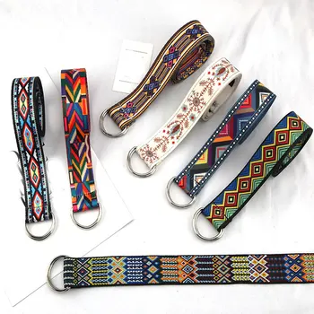 Stil Etnic Print Canvas Belt Femei De Metal Inel D Catarama Curea Talie Pentru Blugi Rochie Pantaloni Colorate Lung Decor Betelie