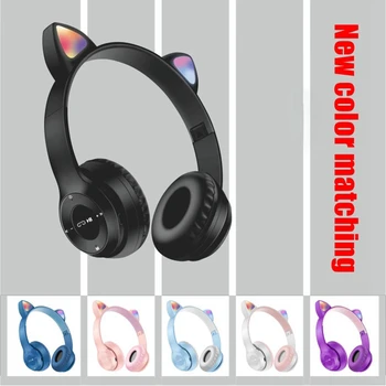 RGB Drăguț Urechi de Pisică Bluetooth 5.0 fără Fir Căști Cu Microfon de Anulare a Zgomotului Copil Fata de Muzica Stereo casco Depozitare geanta Cadou