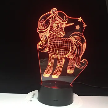 Fierbinte 3D Lampa de Noapte Drăguț Unicorn 7 Colorat USB de uz Casnic Dormitor Birou LED Masă Lampă Copil Lumini de Noapte Cadouri de Craciun 3476