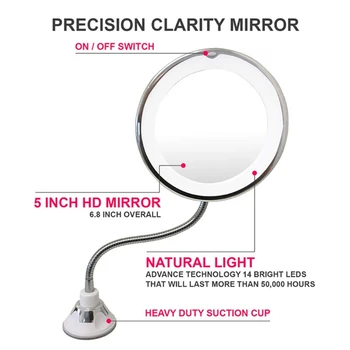 Oglindă de machiaj cu Led Flexibil 10X Mărire Cosmetice Oglinzi de curtoazie pentru Femei Fata de Doamna Scoala Biroul de Acasă