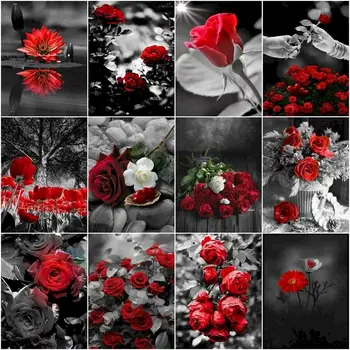 GATYZTORY Imagini De Numărul de Flori Kituri DIY Pictura De Numere Roșii de Trandafir Desen Pe Panza pictate manual Decor Acasă Cadou de Arta