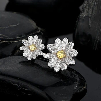 Drăguț Floare Daisy Inel De Laborator Creat Diamond Argint 925 Feminin Reglabil Inel Floare Femeile Nunta Logodna Bijuterii