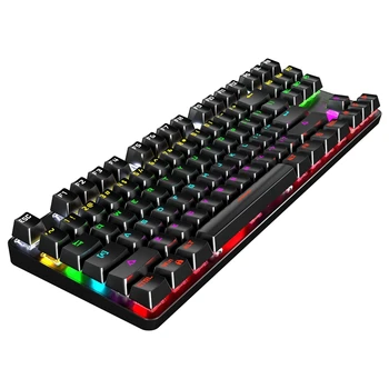 BAJEAL Tastatură Mecanică de Gaming 87Keys cu Iluminare RGB Efect USB Tastatura cu Fir Potrivit pentru Gameri