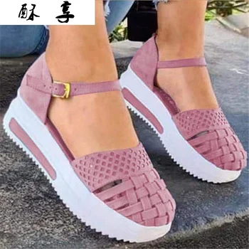 2021 Vara Femei Sandale de Moda Baotou Pană Casual pentru Femei Pantofi Platforma Noua linie Cataramă în aer liber, Plajă Femei Sandale
