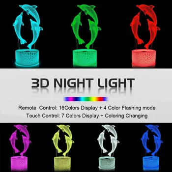 De la distanță / de Control Tactil 3D Delfin LED Lumina de Noapte 16 Culoare Schimbare LED Masă Lampă de Birou Acasă Decor Dormitor Copil Cadou 3D Lampa D30
