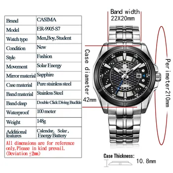 Afaceri de lux ceasuri barbati de moda Luminoase din oțel inoxidabil rezistent la apa 100m #CASIMA 9905