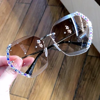2021 Moda Vintage Supradimensionate fără ramă de ochelari de Soare pentru Femei Brand de Lux Design Sexy Diamant Pătrat ochelari de Soare Pentru Femei en-gros