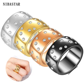 NIBASTAR Incrustate Cu Cristale Strălucitoare Lățime Inel Pentru Femei din Oțel Inoxidabil Moda Simplu Individualizare Stralucitoare Inel de Petrecere Bijuterii